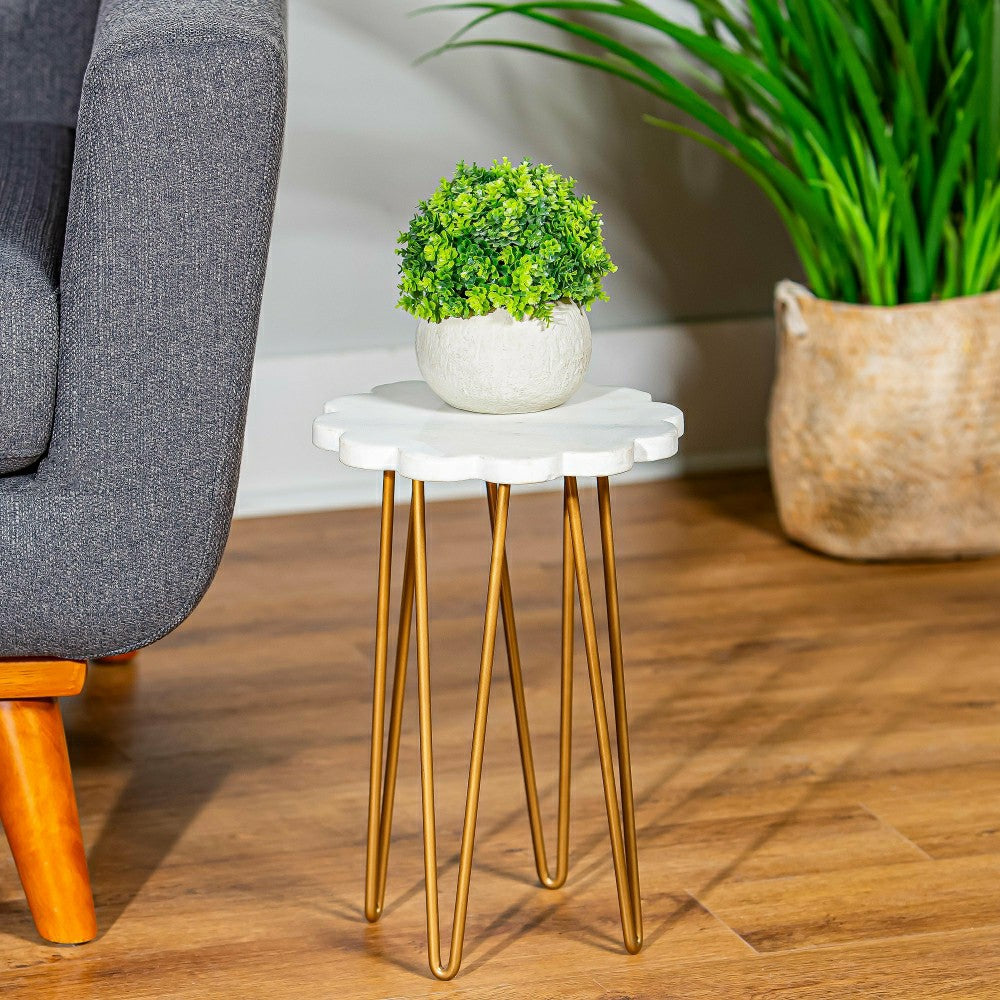 White Granite Plant Stand with Metal Legs | Plow & Hearth