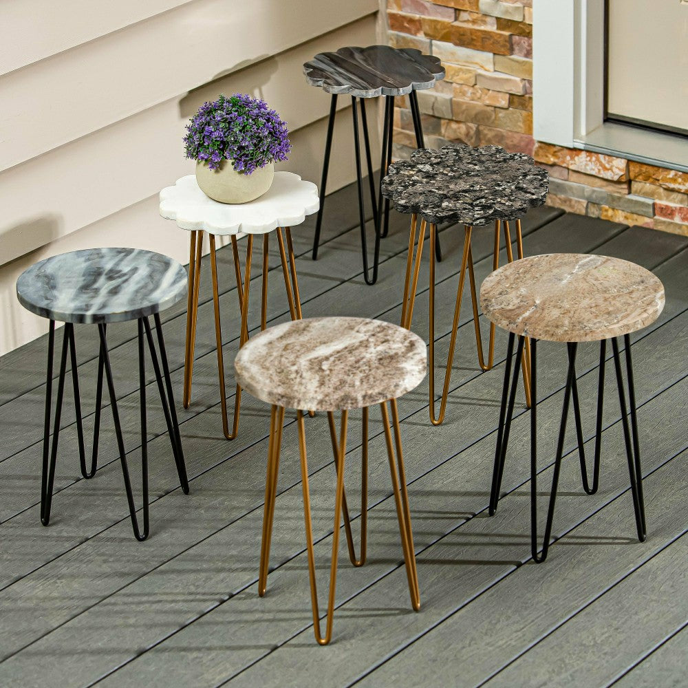 White Granite Plant Stand with Metal Legs | Plow & Hearth