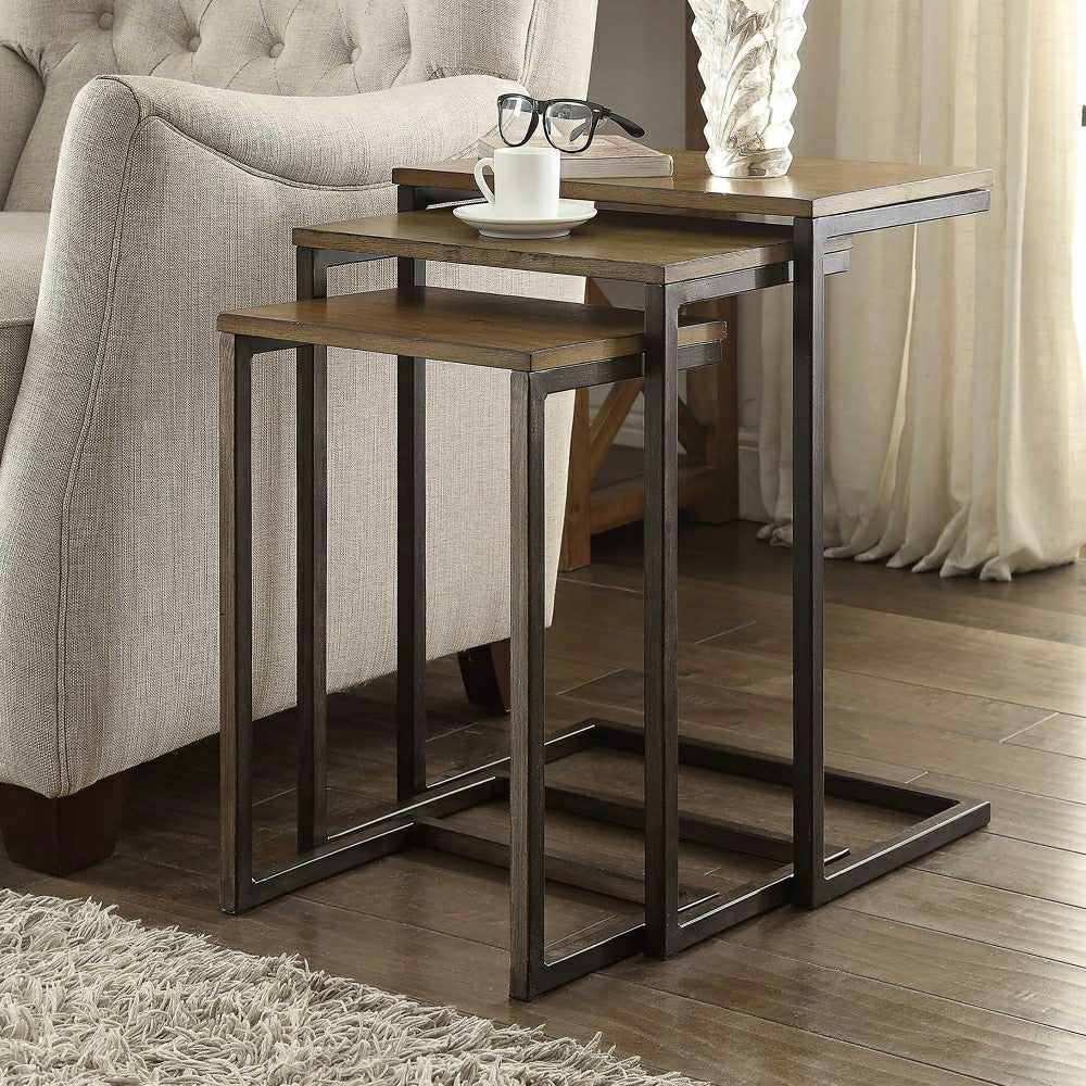 3-Piece Industrial Style Rectangular Metal and Wood Nesting Tables | Plow & Hearth