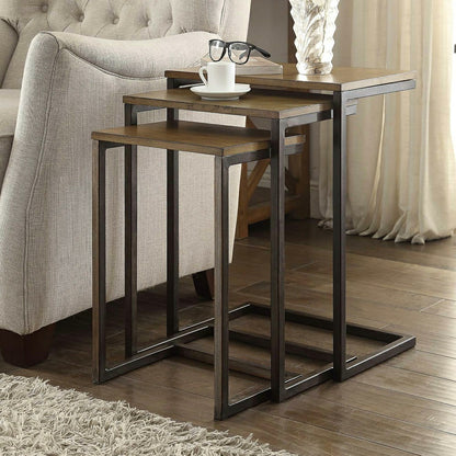 3-Piece Industrial Style Rectangular Metal and Wood Nesting Tables | Plow & Hearth