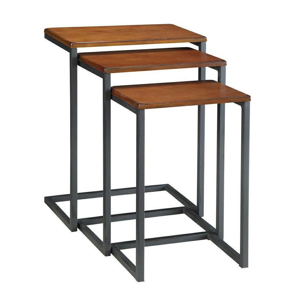 3-Piece Industrial Style Rectangular Metal and Wood Nesting Tables | Plow & Hearth