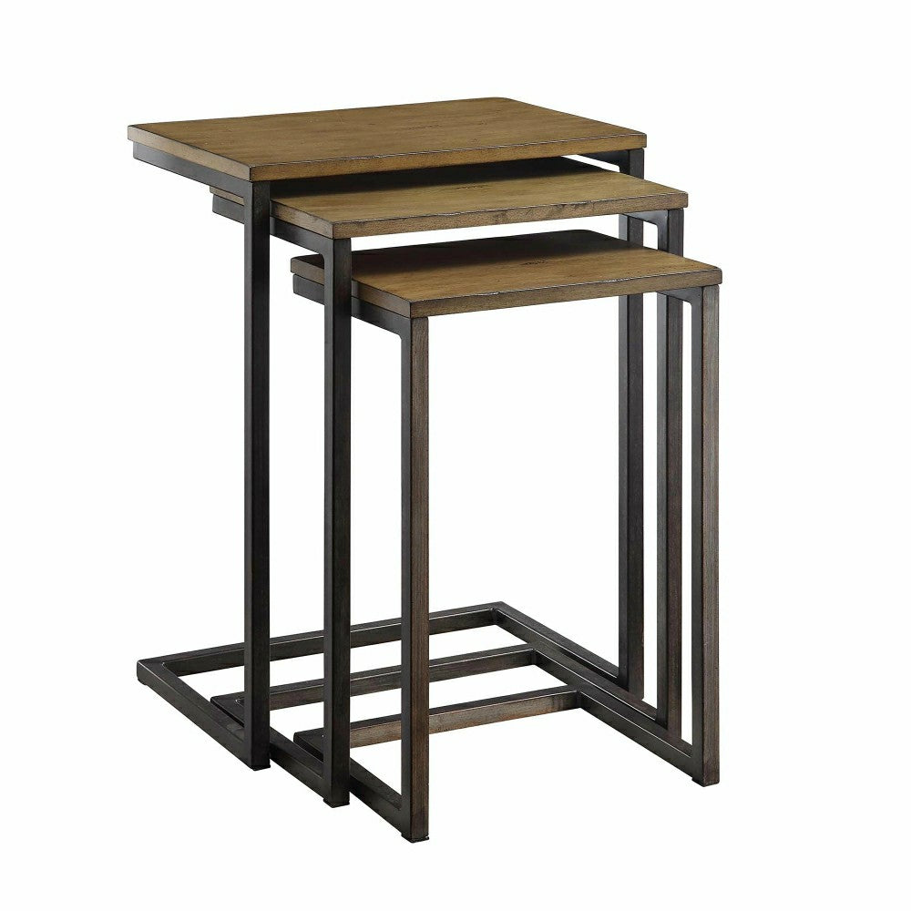 3-Piece Industrial Style Rectangular Metal and Wood Nesting Tables | Plow & Hearth