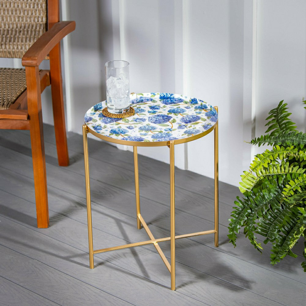 VivaStyle Outdoor Side Table, Printed Metal Side Table, Hydrangea, 19" | Plow & Hearth