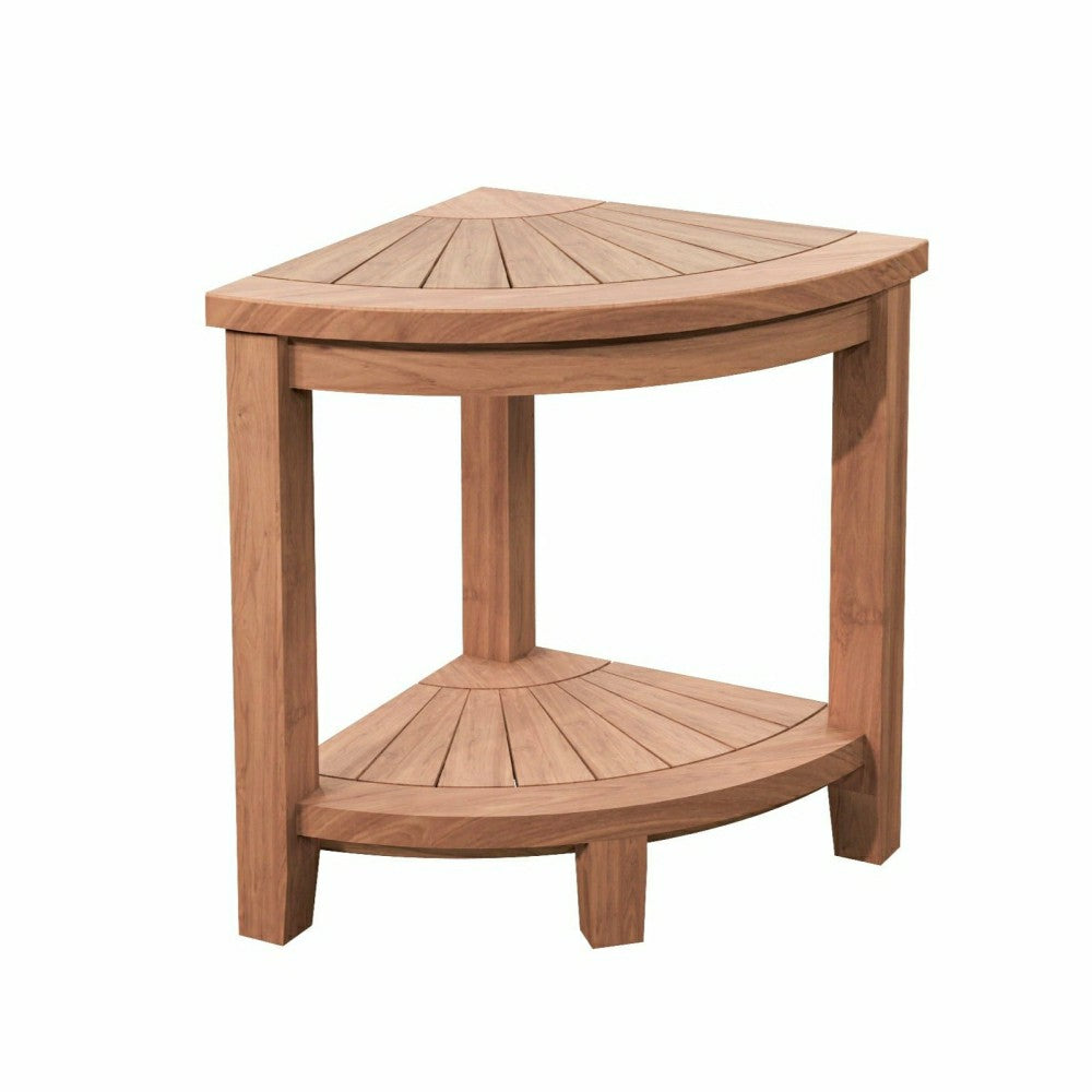 Stanley Natural Teak Shower and Bath Corner Stool with Shelf - 15.7" | Plow & Hearth