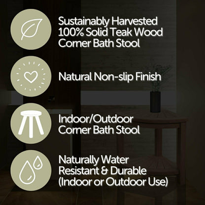 Stanley Natural Teak Shower and Bath Corner Stool with Shelf - 15.7" | Plow & Hearth