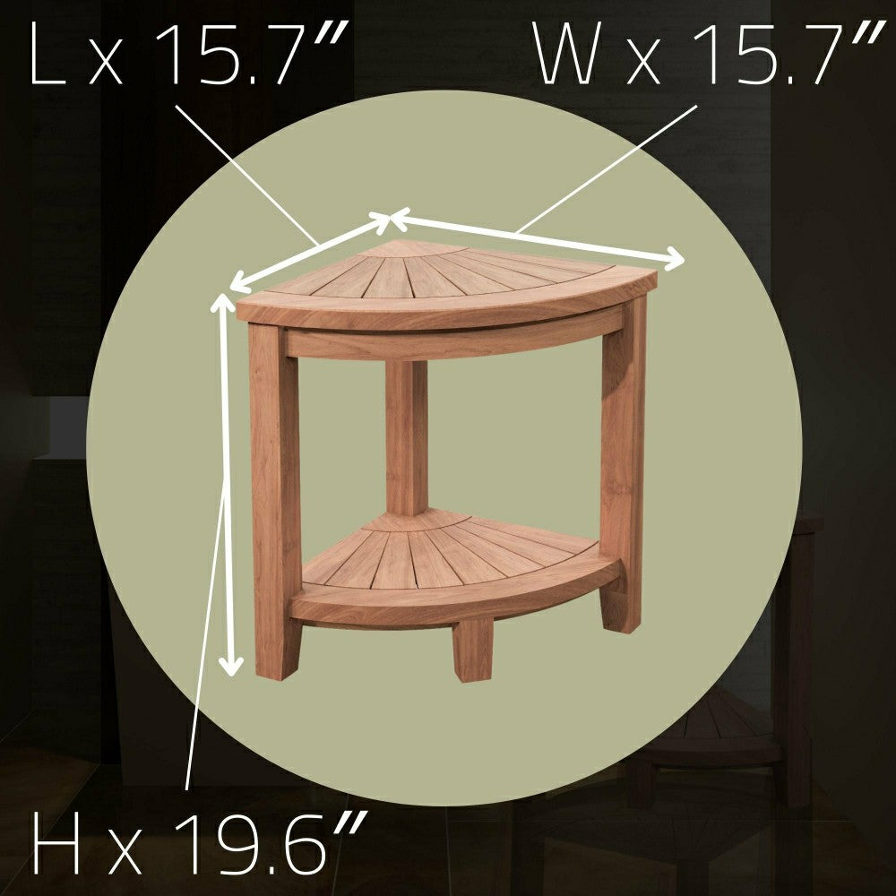 Stanley Natural Teak Shower and Bath Corner Stool with Shelf - 15.7" | Plow & Hearth