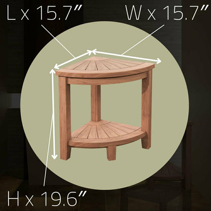 Stanley Natural Teak Shower and Bath Corner Stool with Shelf - 15.7" | Plow & Hearth