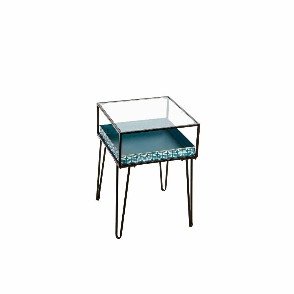 Metal Table with Glass Top and Teal Metal Planter Dish | Plow & Hearth