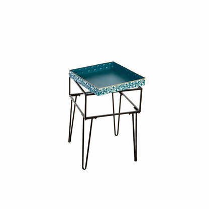 Metal Table with Glass Top and Teal Metal Planter Dish | Plow & Hearth