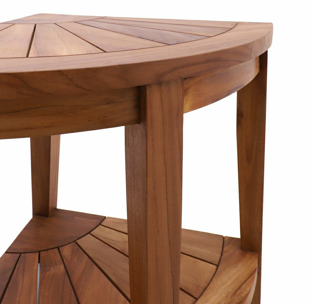 Tanzania Oiled Teak Shower and Bath Corner Stool with Shelf - 17.5" | Plow & Hearth