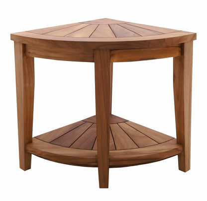 Tanzania Oiled Teak Shower and Bath Corner Stool with Shelf - 17.5" | Plow & Hearth