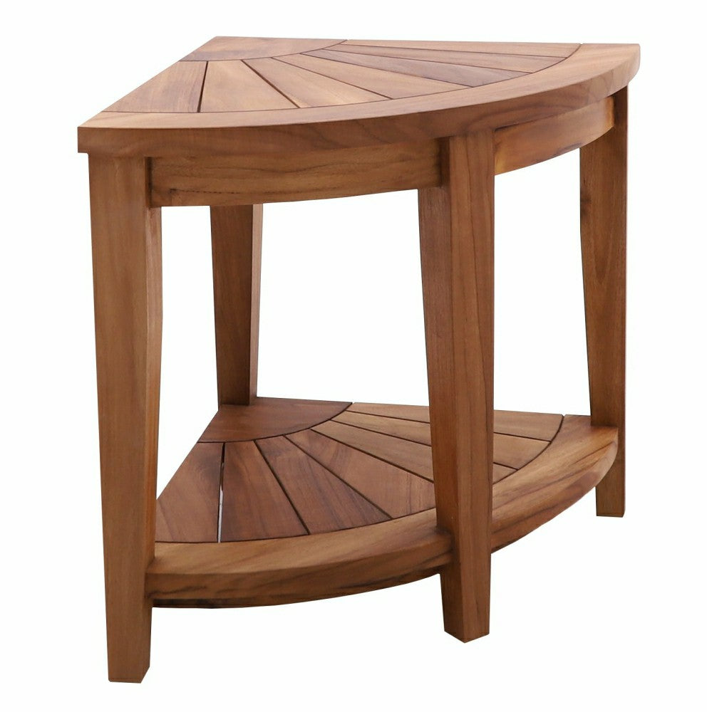 Tanzania Oiled Teak Shower and Bath Corner Stool with Shelf - 17.5" | Plow & Hearth