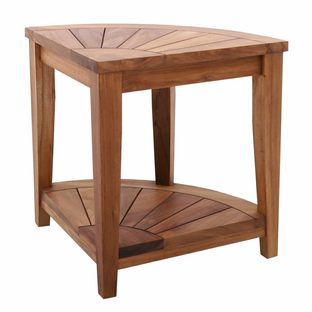 Tanzania Oiled Teak Shower and Bath Corner Stool with Shelf - 17.5" | Plow & Hearth