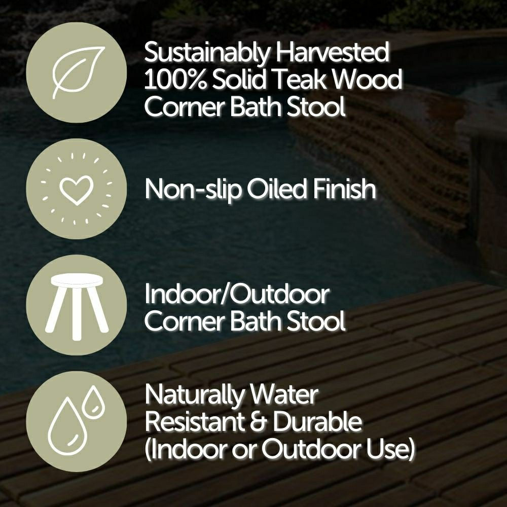Tanzania Oiled Teak Shower and Bath Corner Stool with Shelf - 17.5" | Plow & Hearth