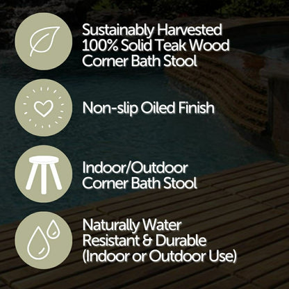 Tanzania Oiled Teak Shower and Bath Corner Stool with Shelf - 17.5" | Plow & Hearth