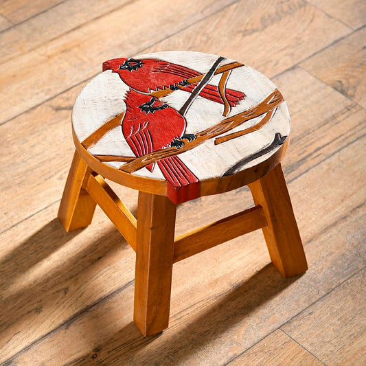 Carved Wooden Footstool with Cardinal Design | Plow & Hearth
