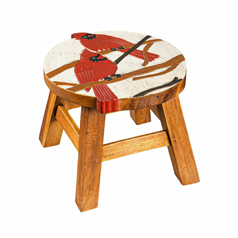 Carved Wooden Footstool with Cardinal Design | Plow & Hearth