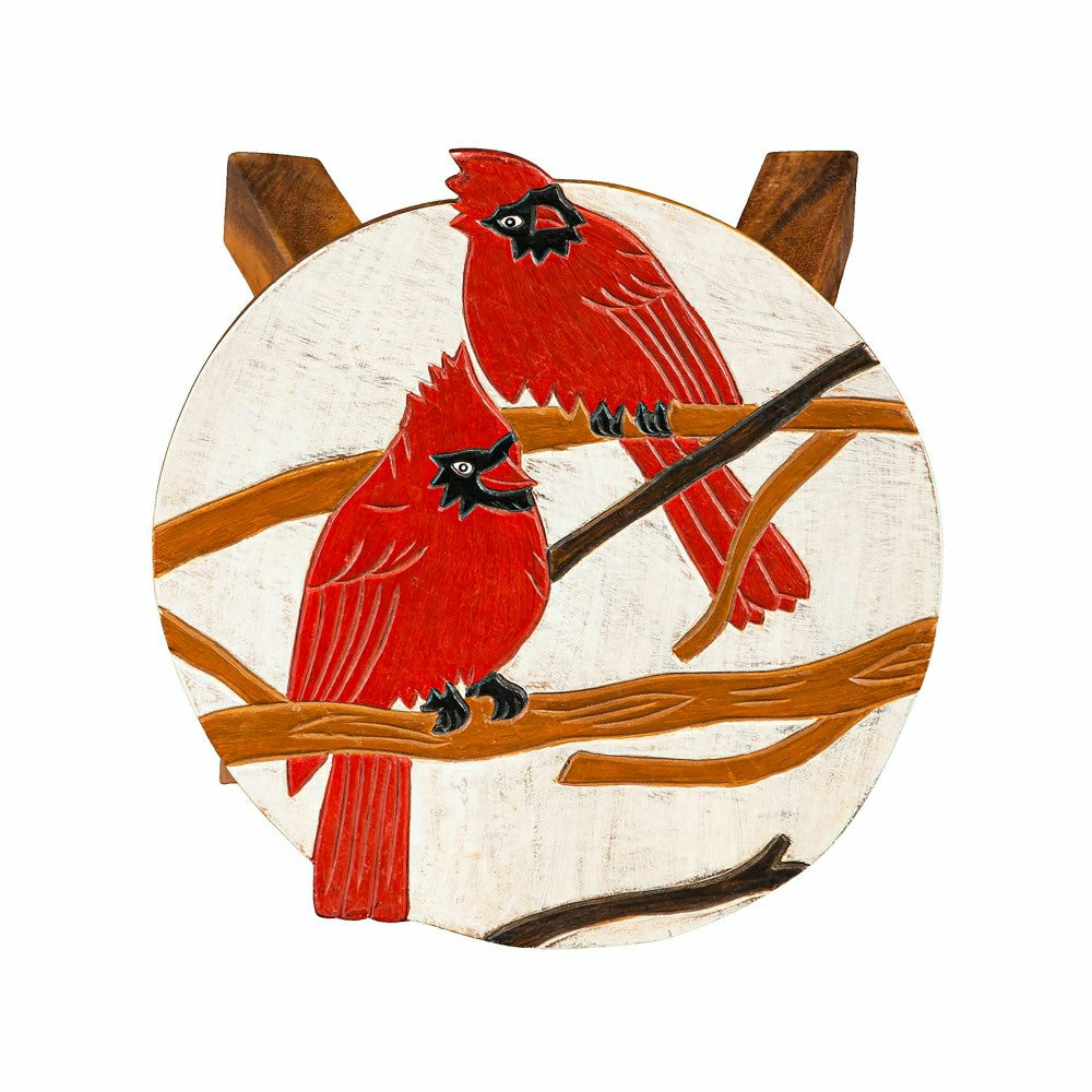 Carved Wooden Footstool with Cardinal Design | Plow & Hearth