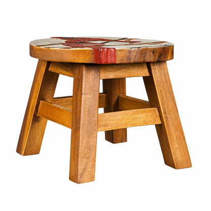Carved Wooden Footstool with Cardinal Design | Plow & Hearth