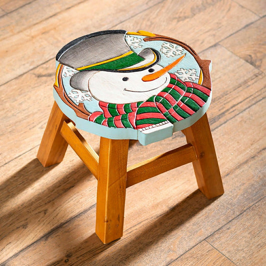 Hand-Carved Wood Snowman Footstool | Plow & Hearth