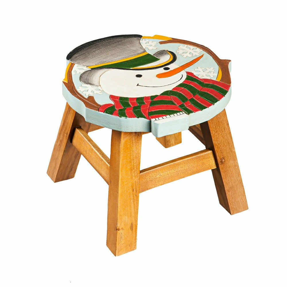 Hand-Carved Wood Snowman Footstool | Plow & Hearth