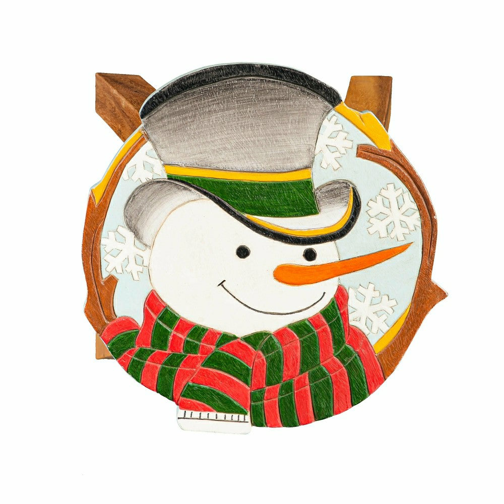 Hand-Carved Wood Snowman Footstool | Plow & Hearth
