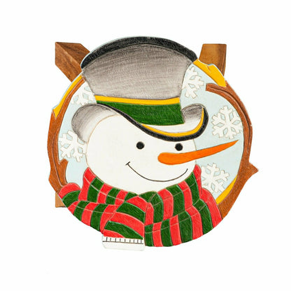 Hand-Carved Wood Snowman Footstool | Plow & Hearth