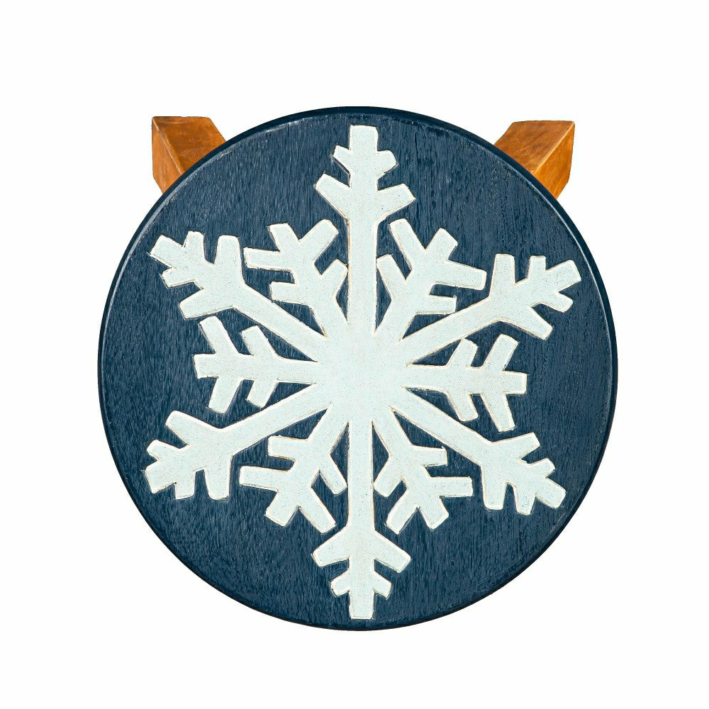 Hand-Carved Acacia Wood Glittery Snowflake Footstool | Plow & Hearth