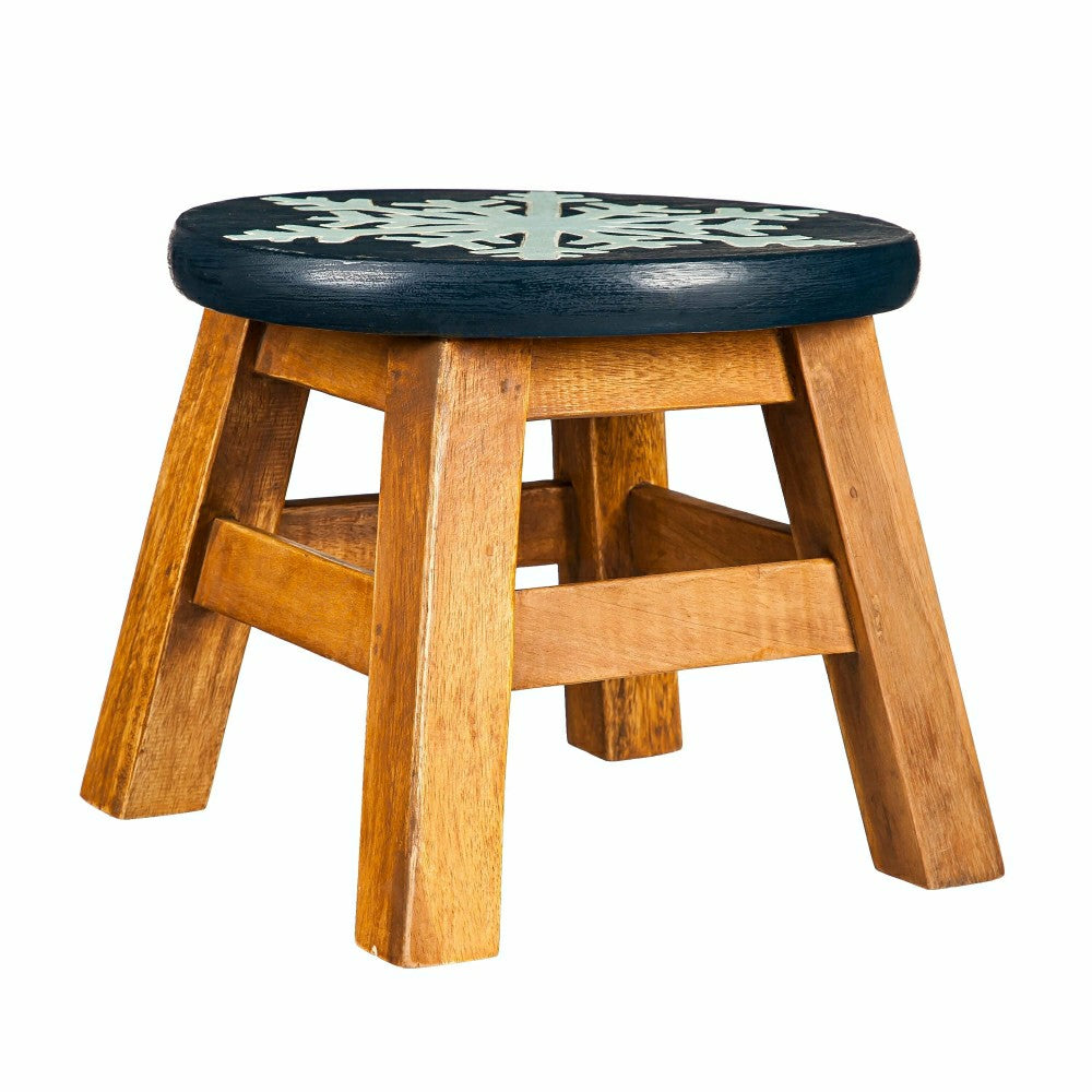Hand-Carved Acacia Wood Glittery Snowflake Footstool | Plow & Hearth