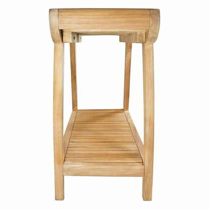 Norwegian Natural Teak Shower and Bath Curved Spa Bench with Shelf - 3 | Plow & Hearth