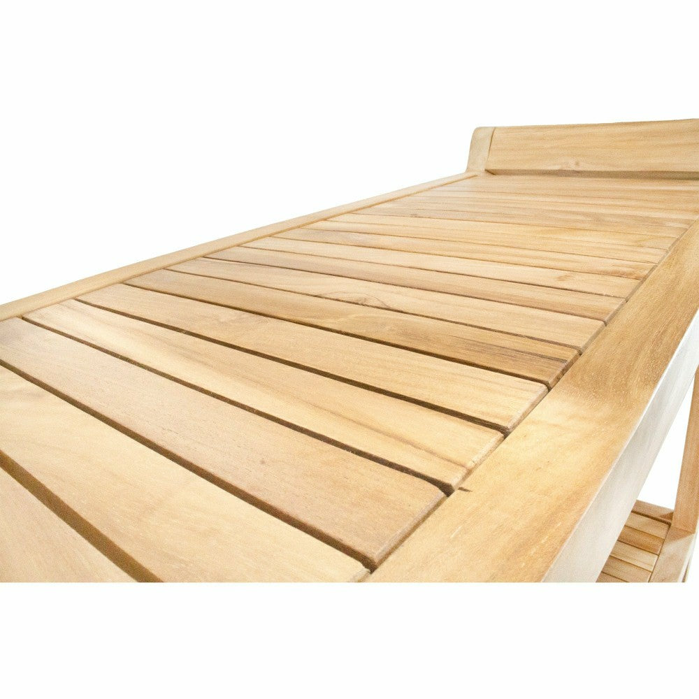 Norwegian Natural Teak Shower and Bath Curved Spa Bench with Shelf - 3 | Plow & Hearth