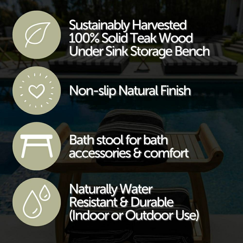 Norwegian Natural Teak Shower and Bath Curved Spa Bench with Shelf - 3 | Plow & Hearth