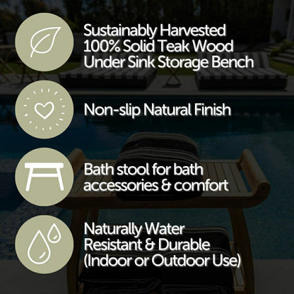 Norwegian Natural Teak Shower and Bath Curved Spa Bench with Shelf - 3 | Plow & Hearth