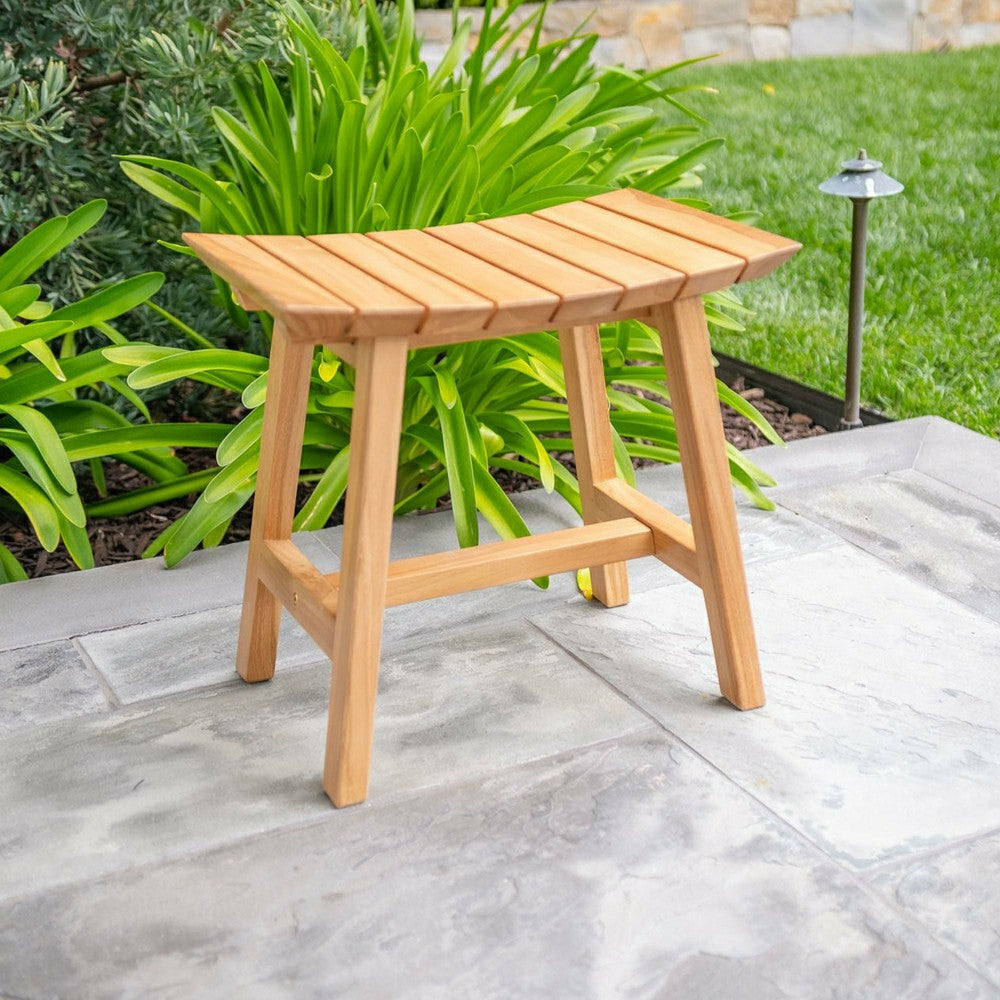 Phoenix Natural Teak Shower and Bath Slatted Stool | Plow & Hearth