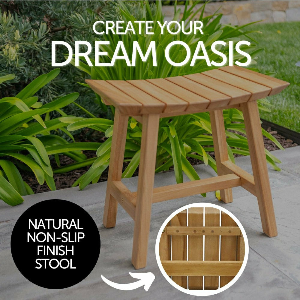 Phoenix Natural Teak Shower and Bath Slatted Stool | Plow & Hearth