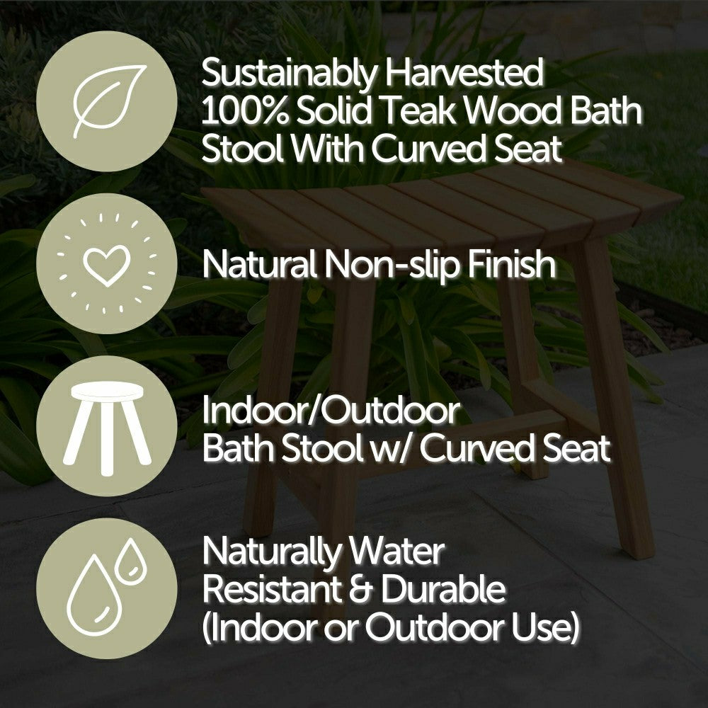 Phoenix Natural Teak Shower and Bath Slatted Stool | Plow & Hearth
