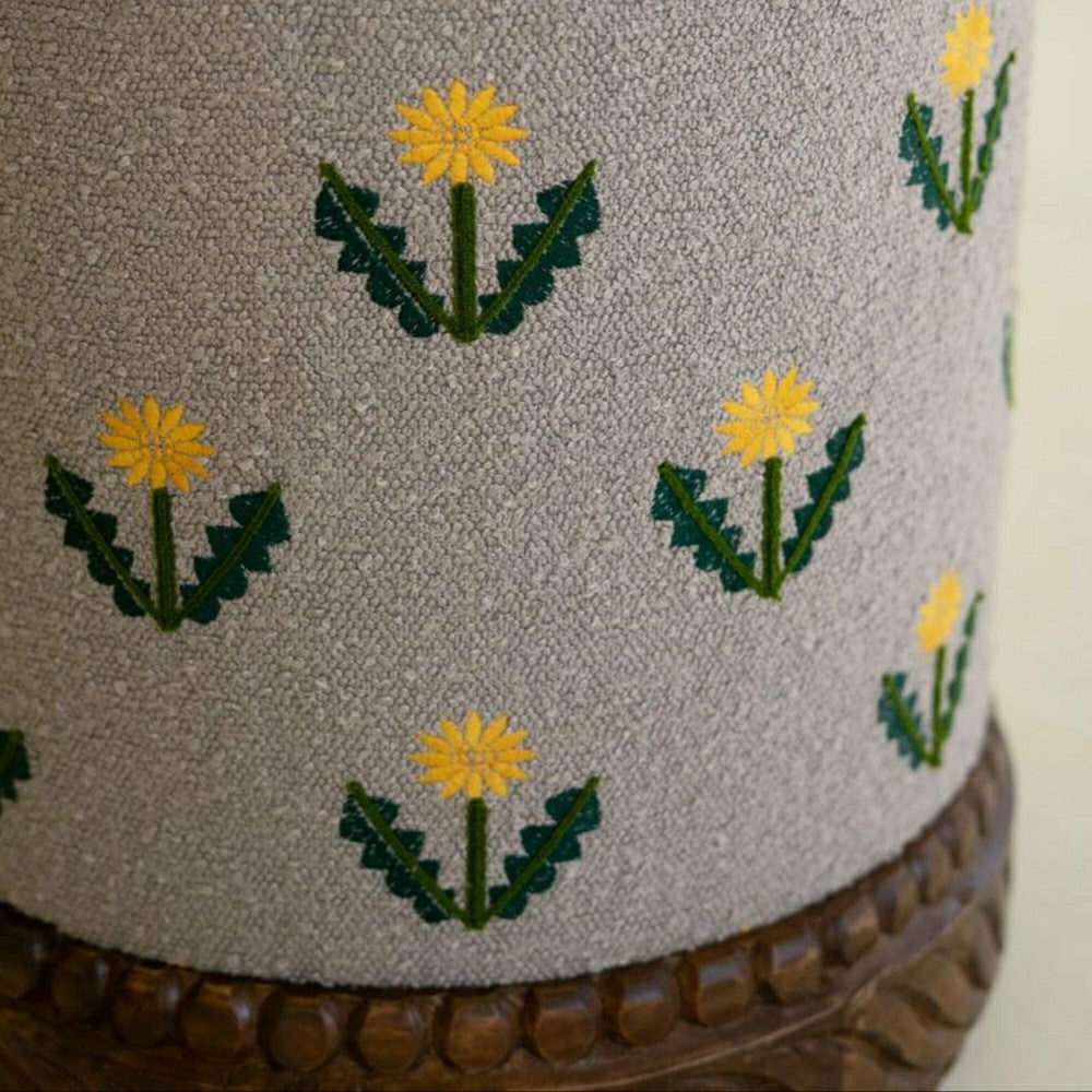 Upholstered Ottoman with Carved Wood Base, Gray | Plow & Hearth
