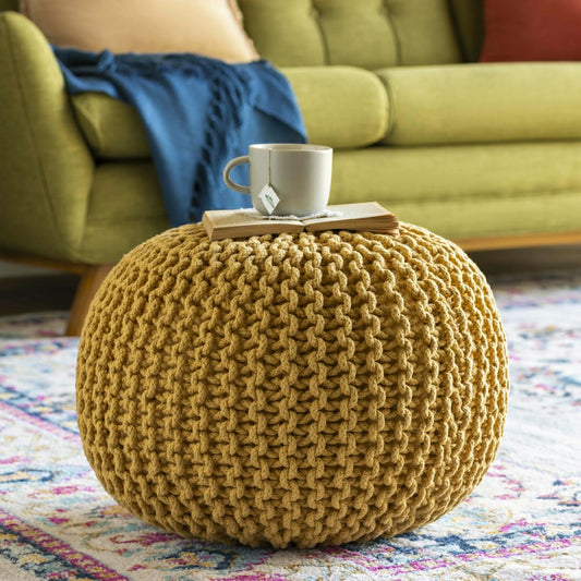 Yablanitsa Orange Knitted Pouf | Plow & Hearth