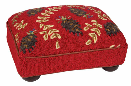 Ruby Cones Hand-Hooked Wool Footstool | Plow & Hearth