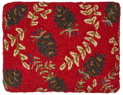 Ruby Cones Hand-Hooked Wool Footstool | Plow & Hearth