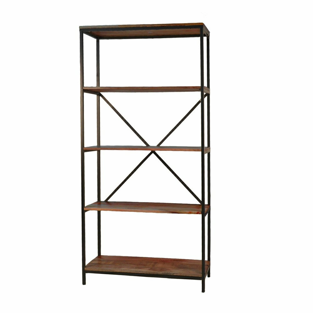 72"-High Five-Shelf Wood and Metal Bookcase | Plow & Hearth