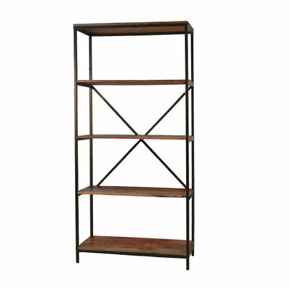 72"-High Five-Shelf Wood and Metal Bookcase | Plow & Hearth