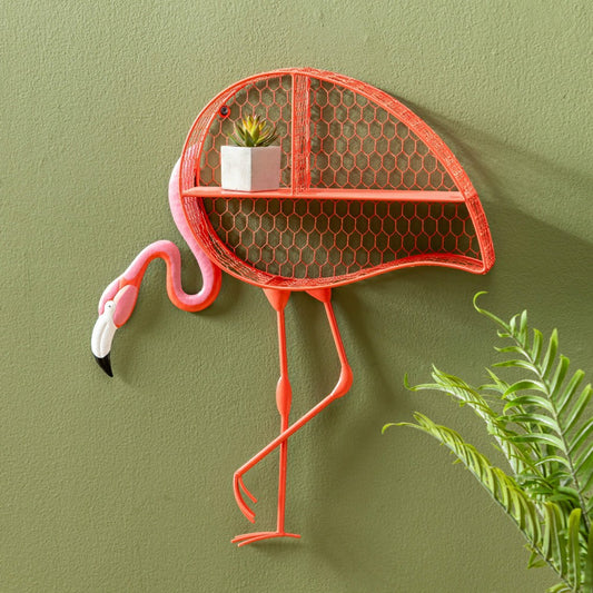 Tropical Oasis Indoor Wall Decor, Flamingo Shelf, 22"H | Plow & Hearth