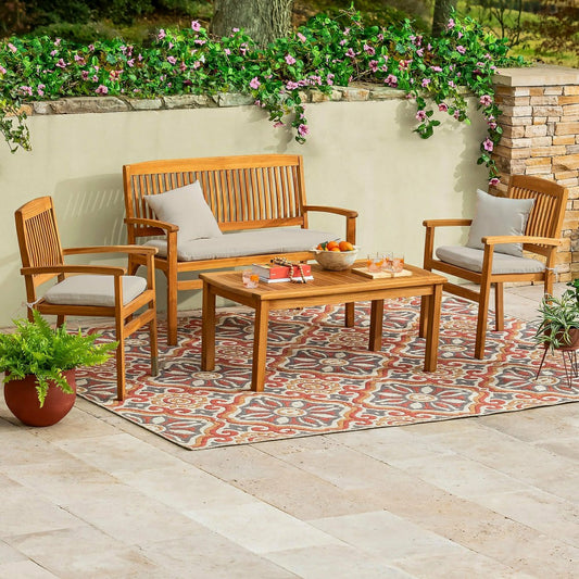 Teak Seating Set, 4-Piece | Plow & Hearth