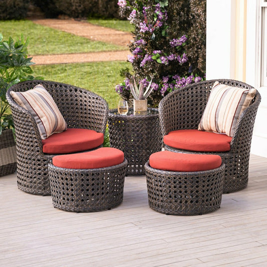 Wicker Conversation Set with Ottomans and Sunbrella Cushions, 5-Piece  | Plow & Hearth