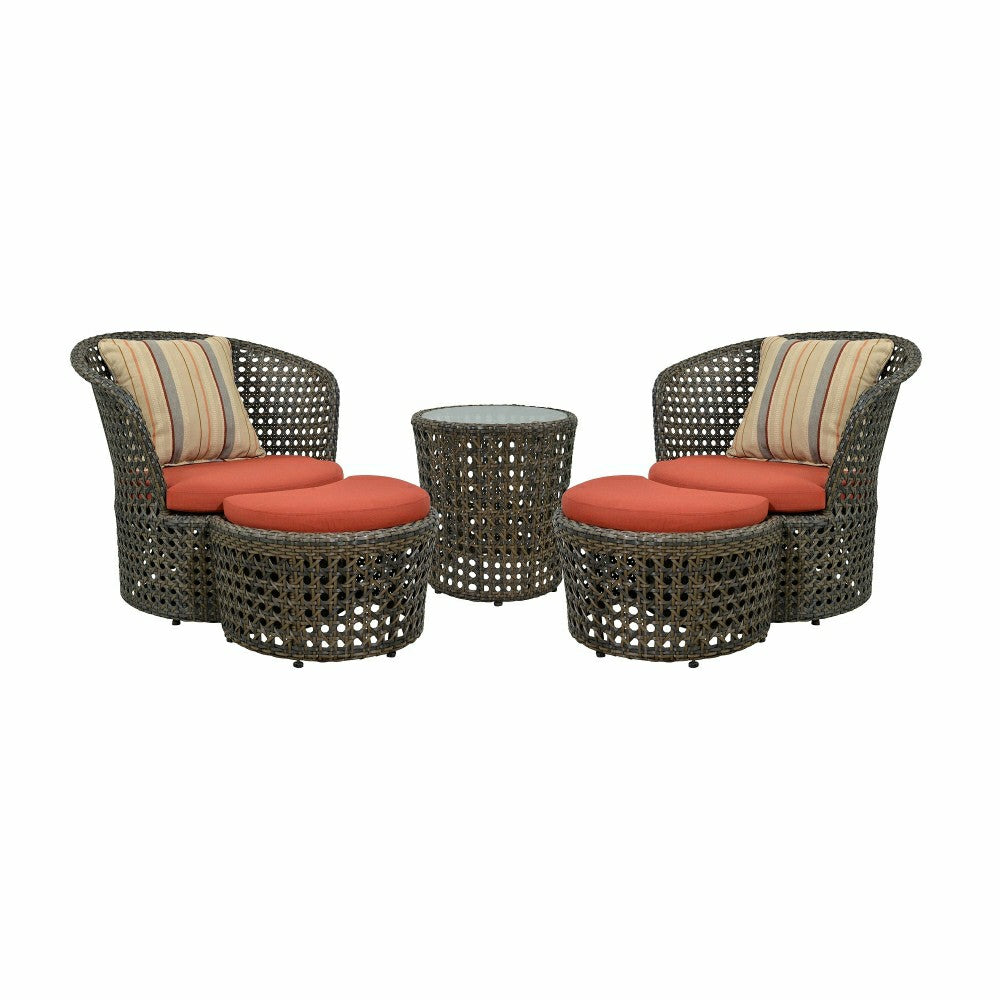 Wicker Conversation Set with Ottomans and Sunbrella Cushions, 5-Piece  | Plow & Hearth