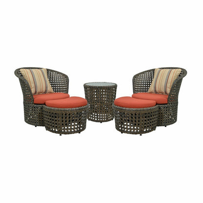 Wicker Conversation Set with Ottomans and Sunbrella Cushions, 5-Piece  | Plow & Hearth