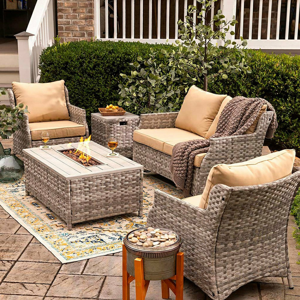 5Pcs Alum Wicker Conversation Set with Cushions | Plow & Hearth