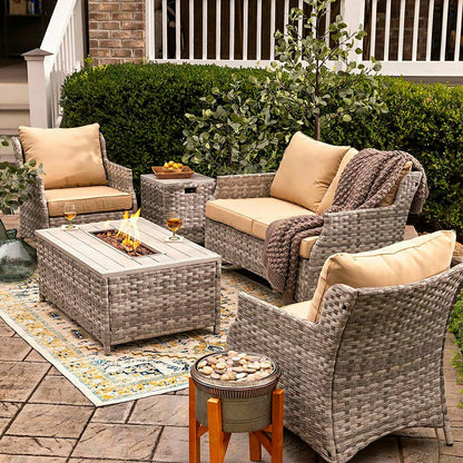 5Pcs Alum Wicker Conversation Set with Cushions | Plow & Hearth