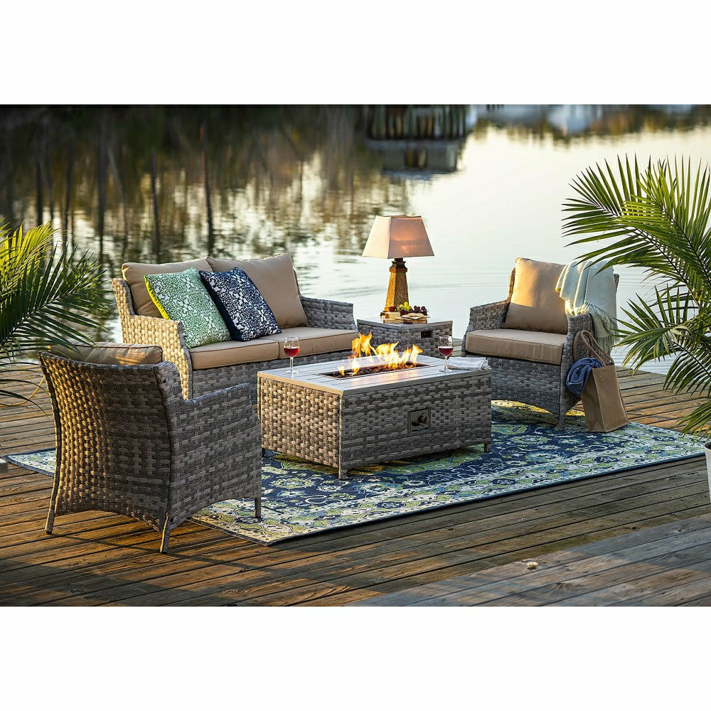 5Pcs Alum Wicker Conversation Set with Cushions | Plow & Hearth